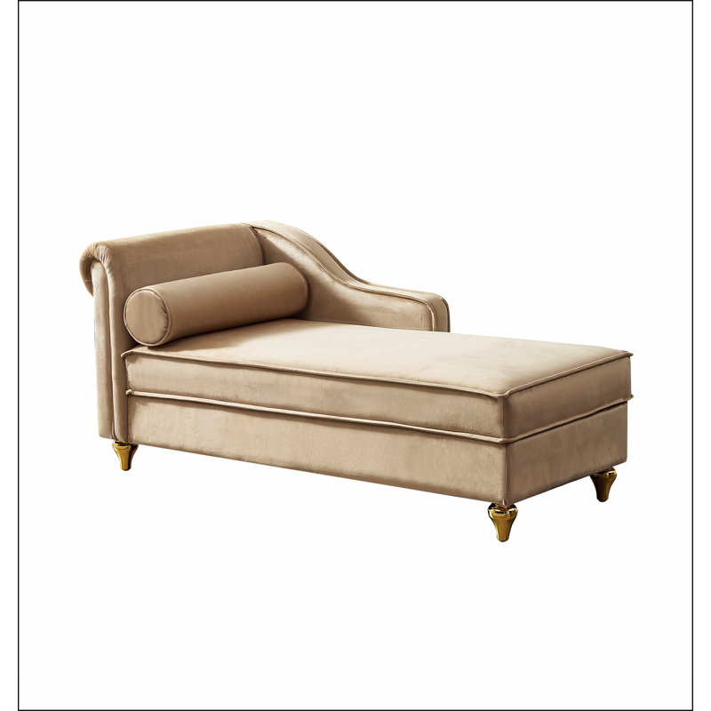 Chaise longue moderne avec revêtement en velours, Kaki