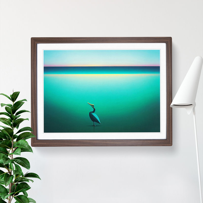 XH1022-5596X Lone Pelican - Single Picture Frame Print, 34cm H x 46cm W, Walnut