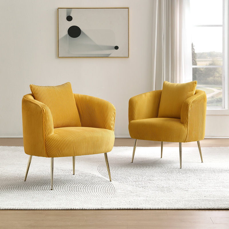 Chrystina 28.74'' Wide Tufted Velvet arm chair, Yellow Velvet