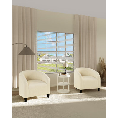 Ensemble de 2 fauteuils demi-tonneau d'appoint en velours côtelé beige avec pieds évasés | Fauteuils club confortables rembourrés pour le salon, la chambre à coucher, la salle d'attente et les petits espaces