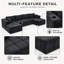 Canapé modulaire en forme de U en chenille noir à 6 places avec double porte-gobelet et poches de rangement latérales et dossier haut à compression sans os