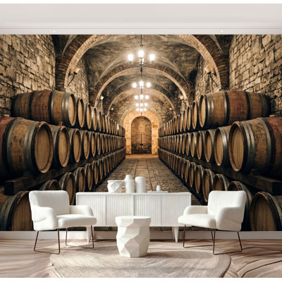 [style] Peel and Stick Wallpaper Rustic Wine Cellar Wooden Oak Barrels Stone Vaulted Room Wall Murals 69"H x 96"W Removable PVC Wall Paper Self-Adhesive Wall Decor for Bedroom Living Room Home Office