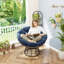 Chaises d'appoint ergonomiques modernes, structure en acier et coussin bleu marine, pivotant à 360 ° pour le salon et la chambre à coucher