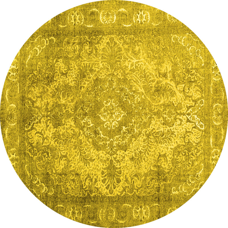 Tapis contemporains jaunes lavables à la machine 601, Rond 4 pi