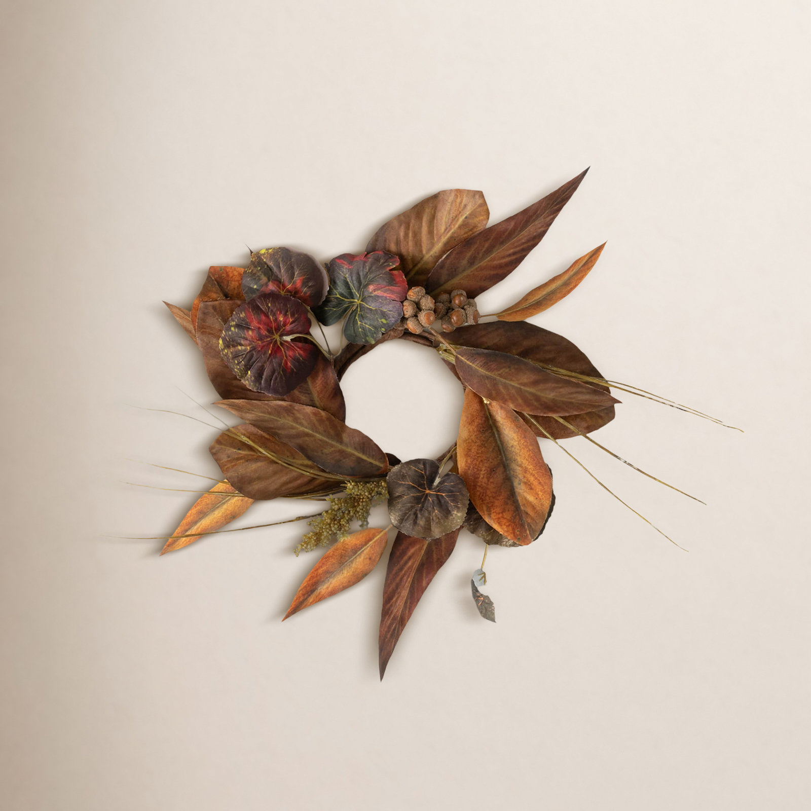 14.5" Artificial Magnolia Leaf Fall Accent Ring, Brown