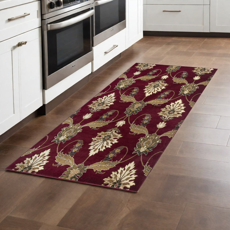 Aleck 8' Red and Ivory Floral Runner Rug, Runner 2'2" x 7'11"