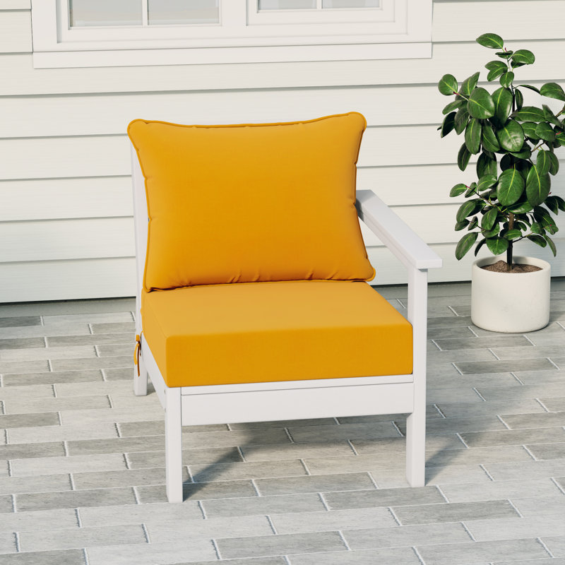 Deep Seating Right Arm Chair With Cushions, Yellow, White