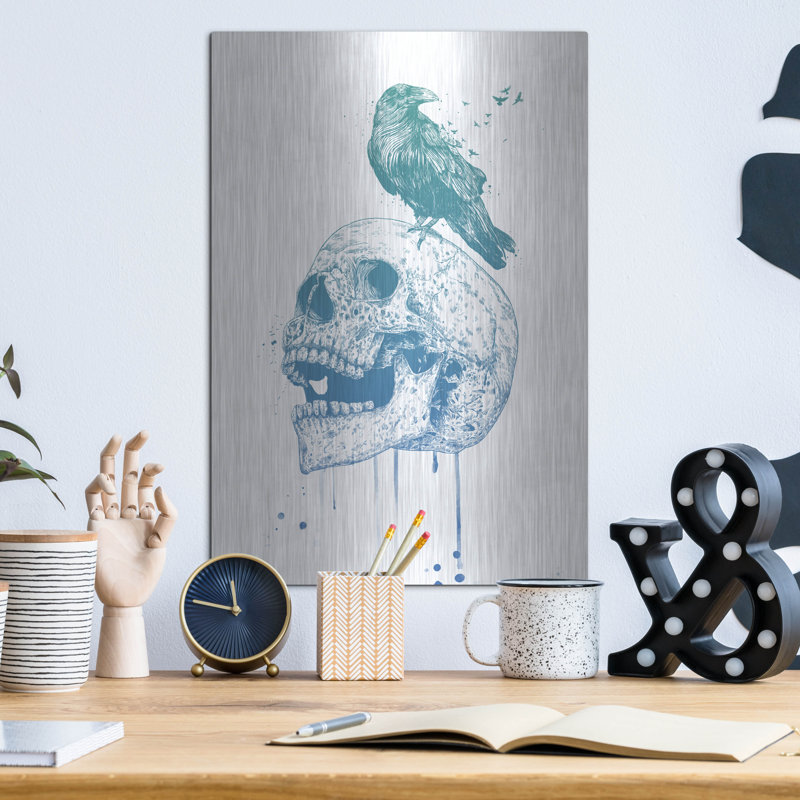 «New Skull» par Balazs Solti, art mural en métal, H 16 po x l 12 po