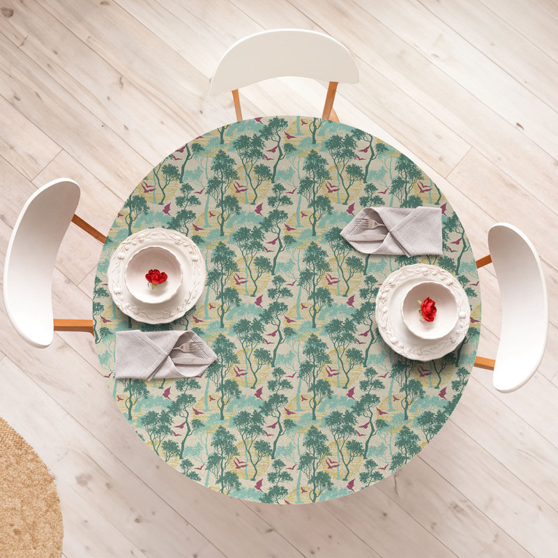 Charlton Home® Forest Fitted Round Tablecloth Diameter Grey Yellow Seafoam, 47.24" Round