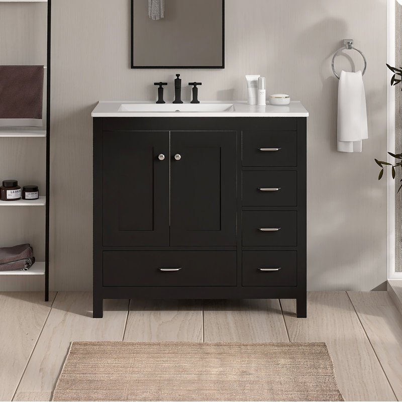 Meuble-lavabo simple 36 po avec comptoir en céramique 36 po, Noir