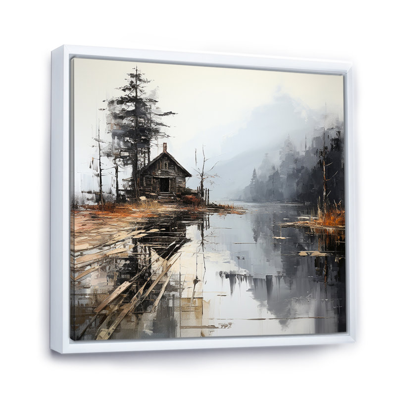 Art sur toile, «Moody Lakehouse Overcast I», H 36 po x l 36 po x P 1,5 po, Cadre flottant blanc