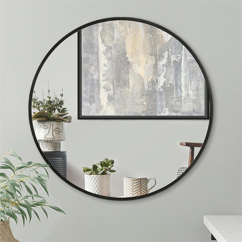 Miroir rond noir en métal 32 po, 32 po x 32 po, Noir