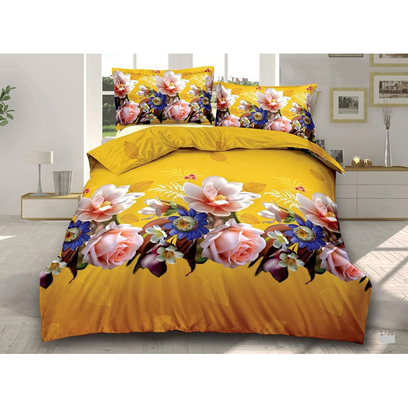 Chidester 3D Design Complete Bedding Set Floral Fitted Sheet Duvet Cover with Pillow Case., Kingsize - 2 Standard Pillowcases