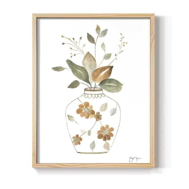 «Neutral Floral I», reproduction encadrée - bois massif, Naturel, H 11 po x l 9 po