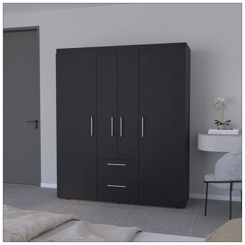 Armoire Elma, chambre à coucher, noir, Noir