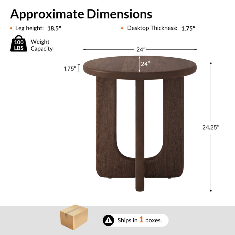 Table d'appoint ronde avec placage en chêne et pieds en bois massif Jadida, Noyer