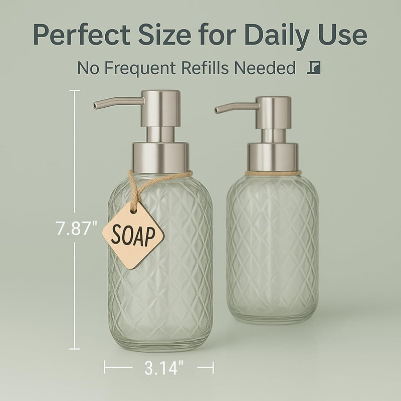 Distributeur de savon en verre Casafoyer (15 oz - paquet de 2) | Distributeur de liquide vaisselle rechargeable pour la cuisine | Shampooing et bouteille de bain pour le corps | Pompe en plastique antirouille | Visibilité facile du savon | Va au lave-vaisselle