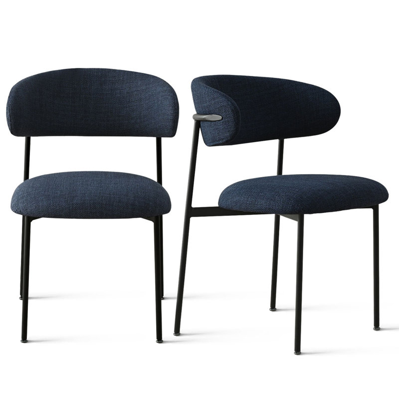 Upholstered Dining Chair With Metal Legs, Blue