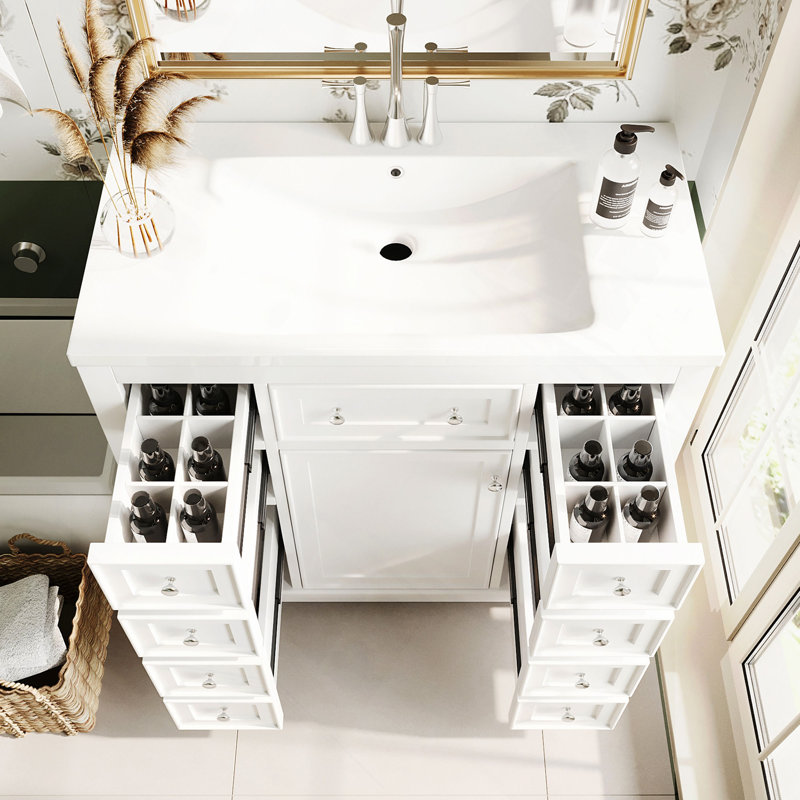 Ensemble de meuble-lavabo 36 po avec lavabo, armoire et tiroirs, panneau en bois massif et panneau de fibres à densité moyenne