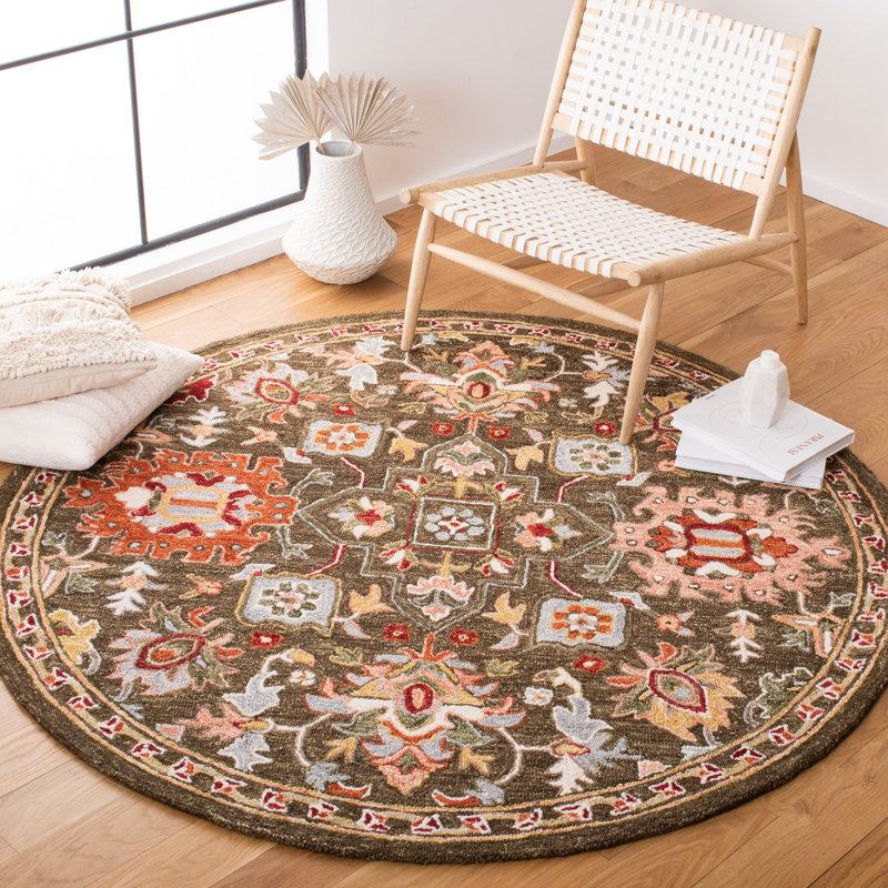 Felsenthal Hand Tufted Wool/Cotton Oriental Rug in Brown, Round 6'