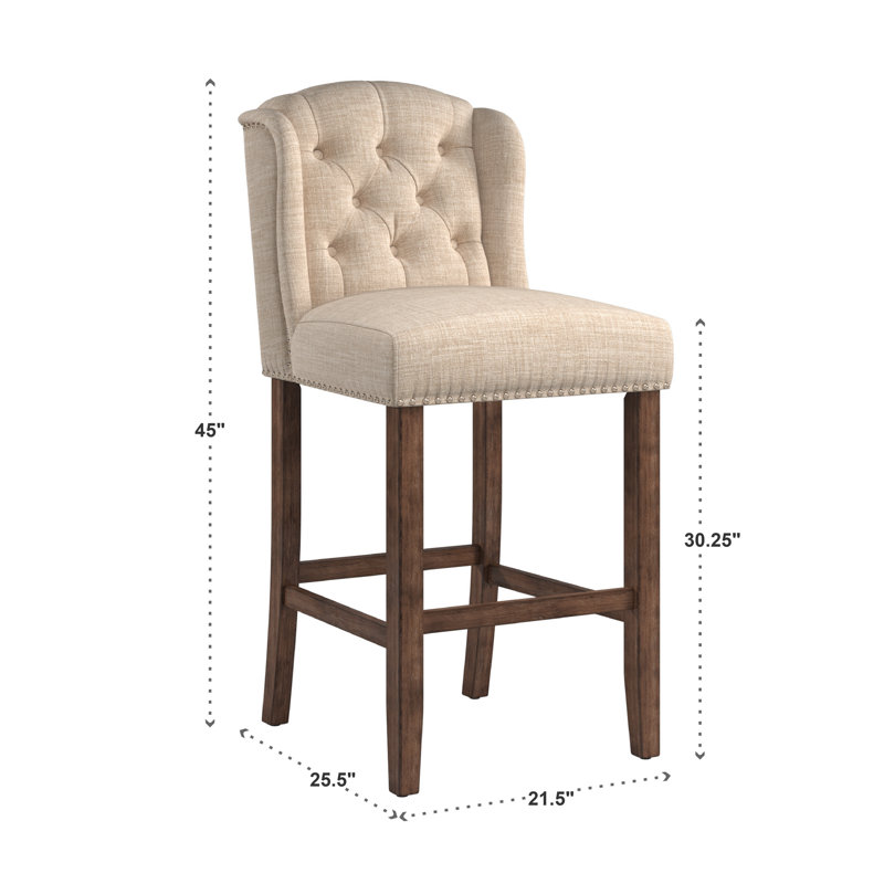 Tabouret Rhuardhi, Lin beige, Tabouret de bar (siège d'une hauteur de 30,25 po), Brun