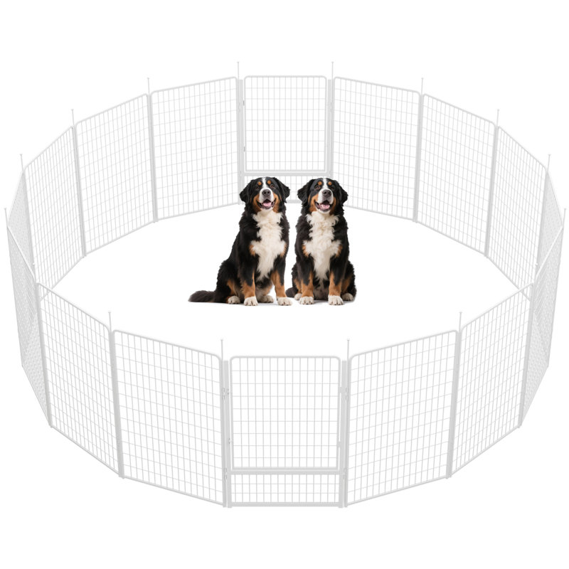Panneaux de enclos pour chien multi-tailles en métal avec 2 portes, Blanc, H 50 po x l 491,2 po x P 0,63 po