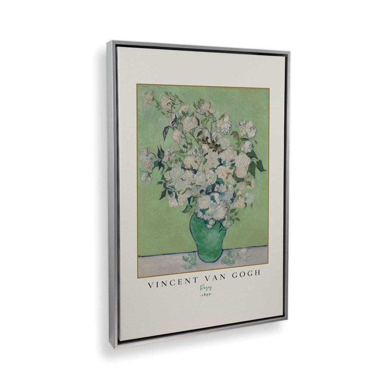 Van Gogh's Roses 1890, Polished Chrome Floater Framed, 18.75" H x 12.75" W