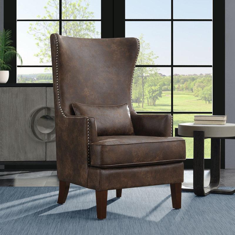 Essexville Solid Wood Accent Chair with Nailhead Trim, Coffee