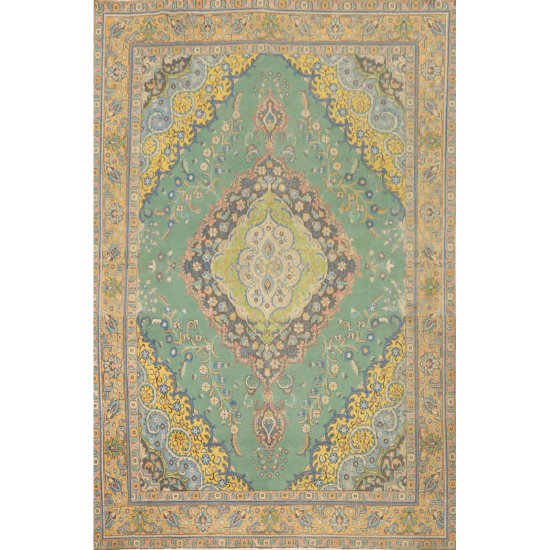 Tapis traditionnel rétro vert 10 x 13