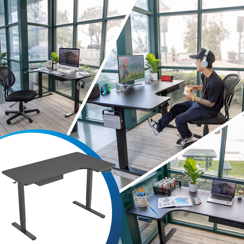 Mount-it! L-shaped Desk, Height Adjustment From 28.3" To 47.2",3 Memory Settings, Solid Steel Frame