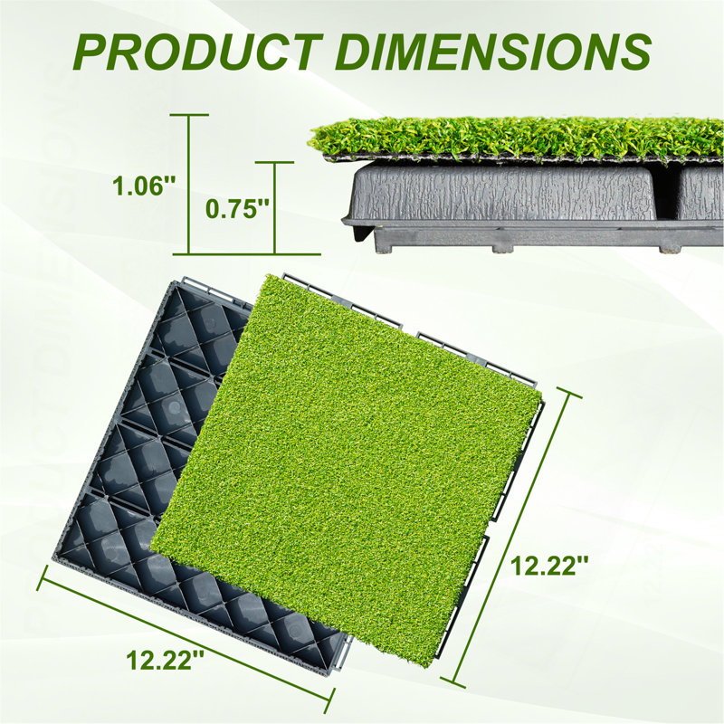 Carreaux de terrasse en plastique mat, Vert gazon