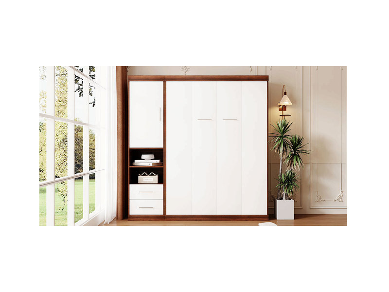 Lit escamotable mural Murphy avec armoire, blanc, Lit double