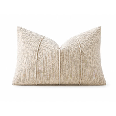 Beige Chenille Lumbar Throw Pillow Cover 12 X 20, Textured Corded Ribbed Decorative Accent Pillow Cover, 1-Pack