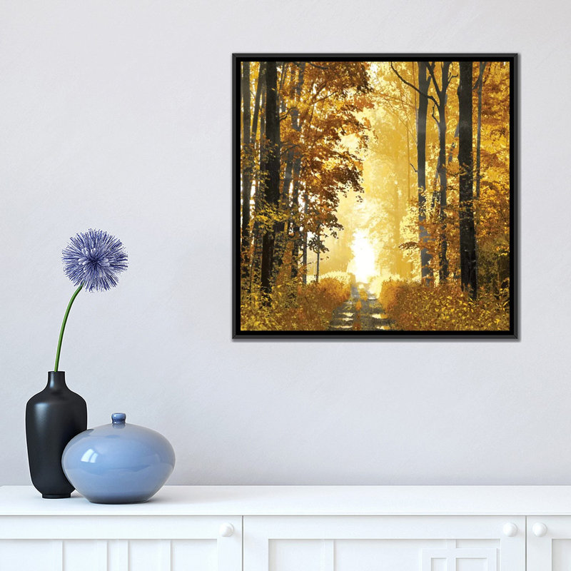 «Sunlit Forest I», impression sur toile, H 18 po x l 18 po x P 1,5 po, Toile avec cadre noir, Pas de tapis