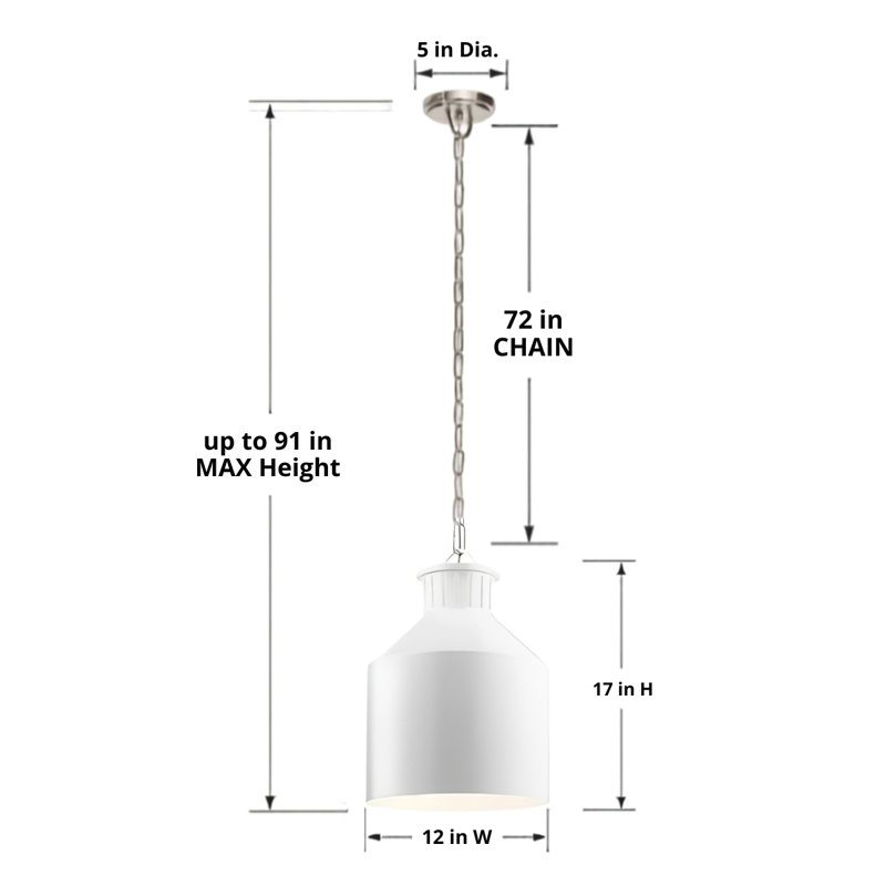 Suspension Montauk à 3 lumières, style vintage, fini blanc crème, 12 po de largeur., Blanc, Blanc