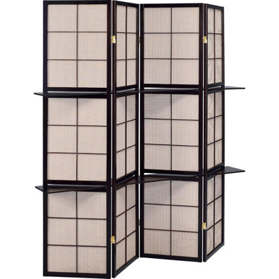 4 Folding Screen In Tan And Cappuccino With Storage Shelves, Transitional Style Adds Character To Decor