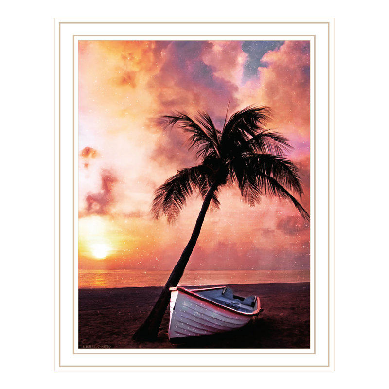 Palm Tree Sunset Black Framed Print Wall Art
