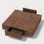 Table basse 35 po carrée en bois massif brun moderne avec tiroirs de rangement cachés à 2 voies, détails cannelés, parquet, table basse à grain de bois-1462684907-1462684909