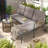 L-Shaped Outdoor Patio Conversation Set: 3-Piece Rattan Sofa with Chaise Lounge & Round Glass Table.