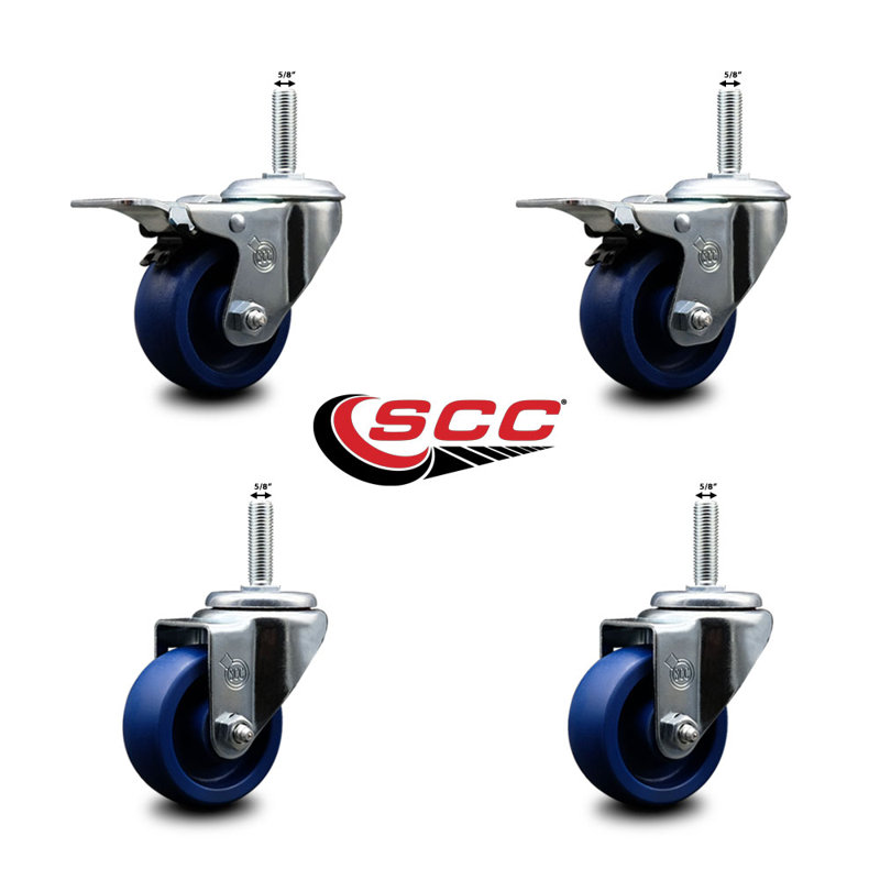 Poly Swivel 5/8 Inch Threaded Stem Caster Set 2 Total Lock Brakes