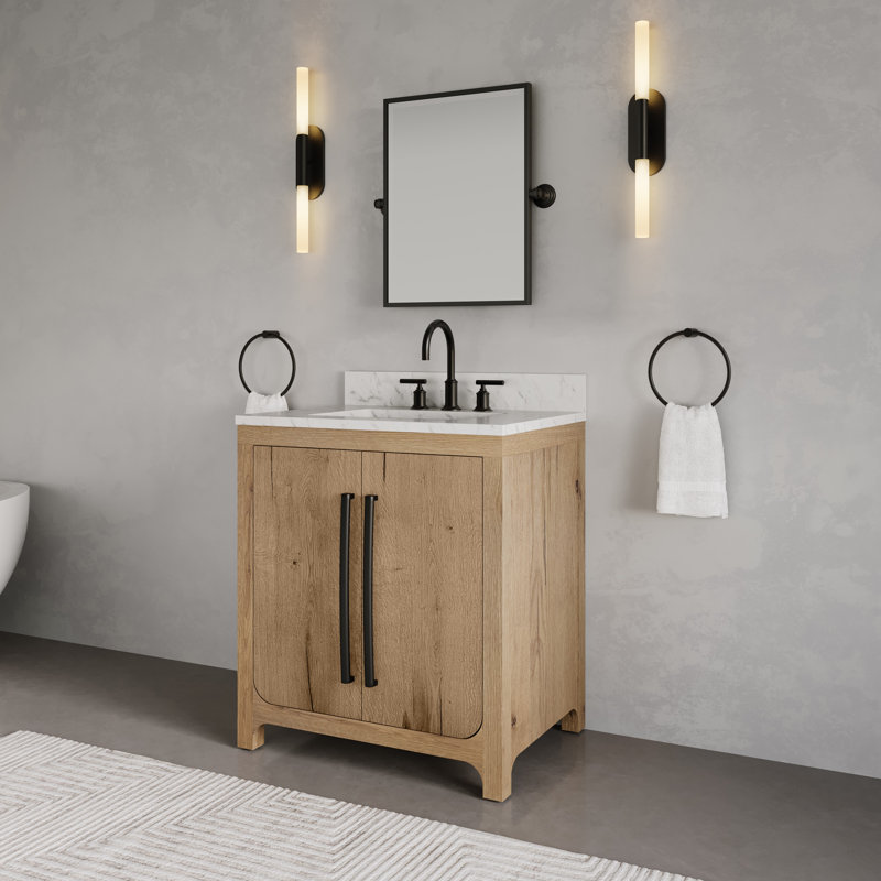 Graelyn 30 In. Single Rectangle Sink Bathroom Vanity With Engineered Carrara White Marble Top In Weathered Oak