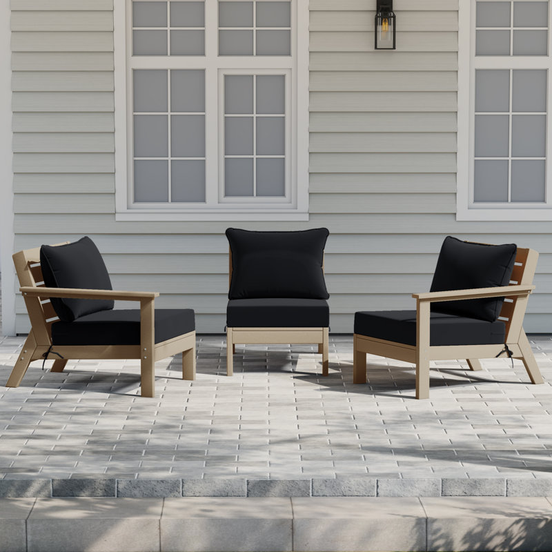 3-Piece Deep Seating Set With Cushions, Light Brown, Black