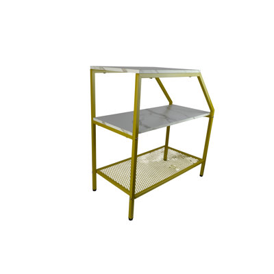 24" Gold Metal and White Marble Side Table
