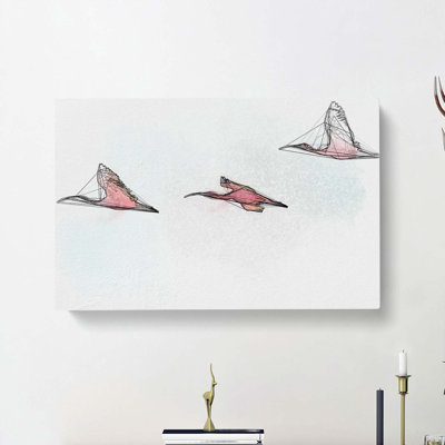Three Pink Flamingos in Abstract - Wrapped Canvas