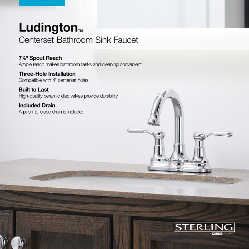 Ludington Centerset Bathroom Sink Faucet, Polished Chrome