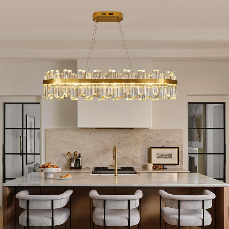 Lustre moderne en cristal DEL moderne avec télécommande, éclairage à 3 couleurs à intensité variable, hauteur réglable pour le salon, la salle à manger, le vestibule