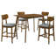 Ensemble de salle à manger à hauteur de comptoir 5 pièces Rinona, 4 chaises, tissu gris et bois brun