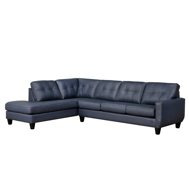 Aarah Upholstered L-Shaped Sectional, Left Hand Facing, Blue Genuine Leather