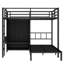 Lit superposé double au-dessus d'un lit simple en métal avec bureau pliant, garde-robe avec DEL, économie d'espace / réduction du bruit, noir