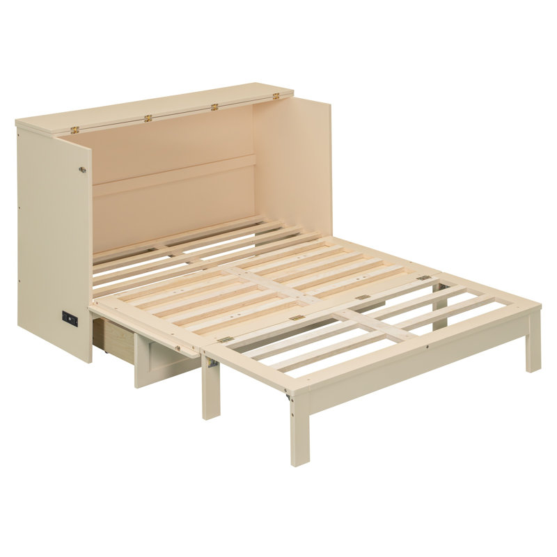 Lit escamotable double avec grands tiroirs de rangement, finition dorée, lit escamotable mural peu encombrant